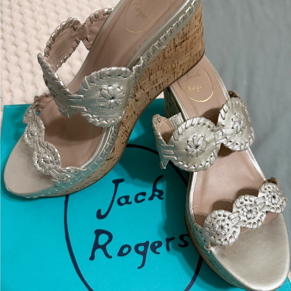 Jack Rogers Platinum Wedge Sandals with Cork Platform for Added Comfort